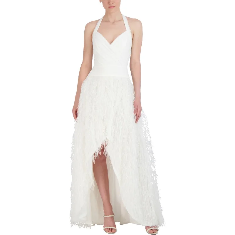 BCBGMAXAZRIA Womens Hi-Low Feather Evening Dress