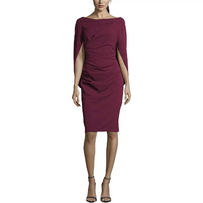 Betsy & Adam Womens Petites Gathered Cape Sleeves Sheath Dress