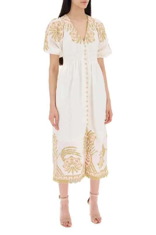 Zimmermann "waverly Embroidered Linen Dress"