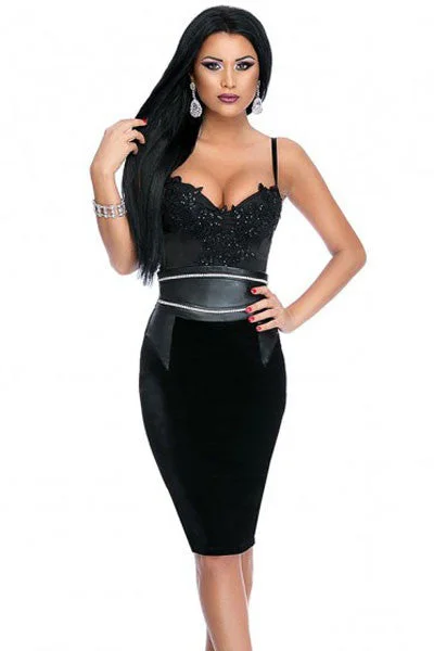 Black Leather Splice Bralette Cami Dress