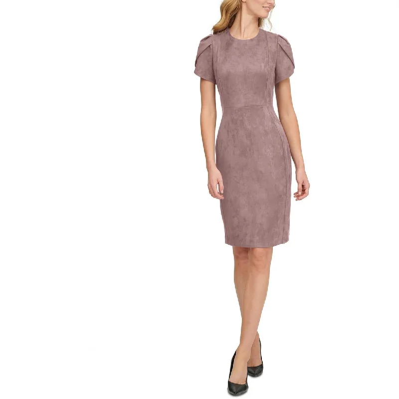Calvin Klein Womens Faux Suede Knee-Length Sheath Dress