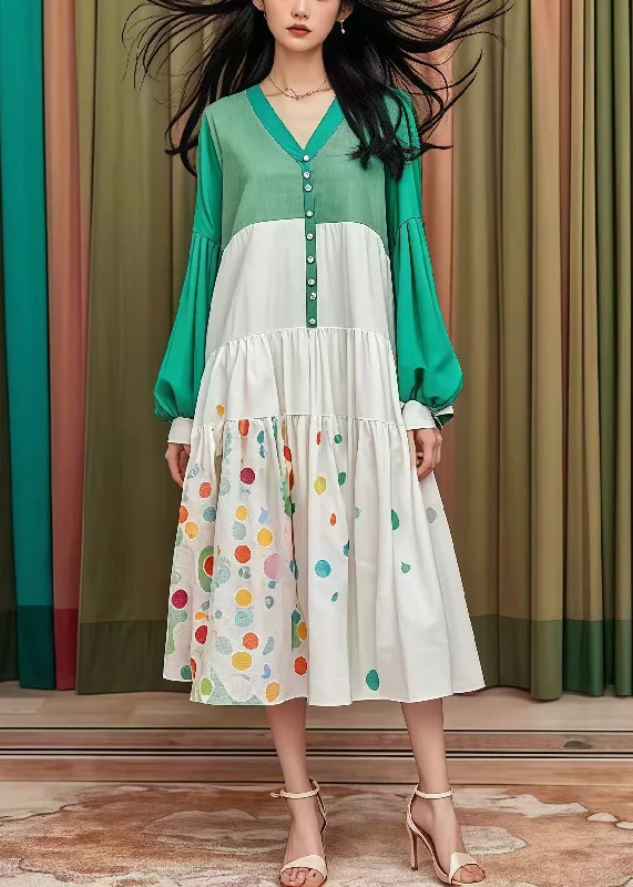 Chic Colorblock Oversized Patchwork Cotton Holiday Dress Fall