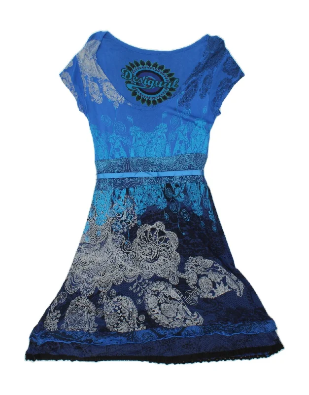 DESIGUAL Womens Graphic A-Line Dress UK 14 Large Blue Paisley Viscose