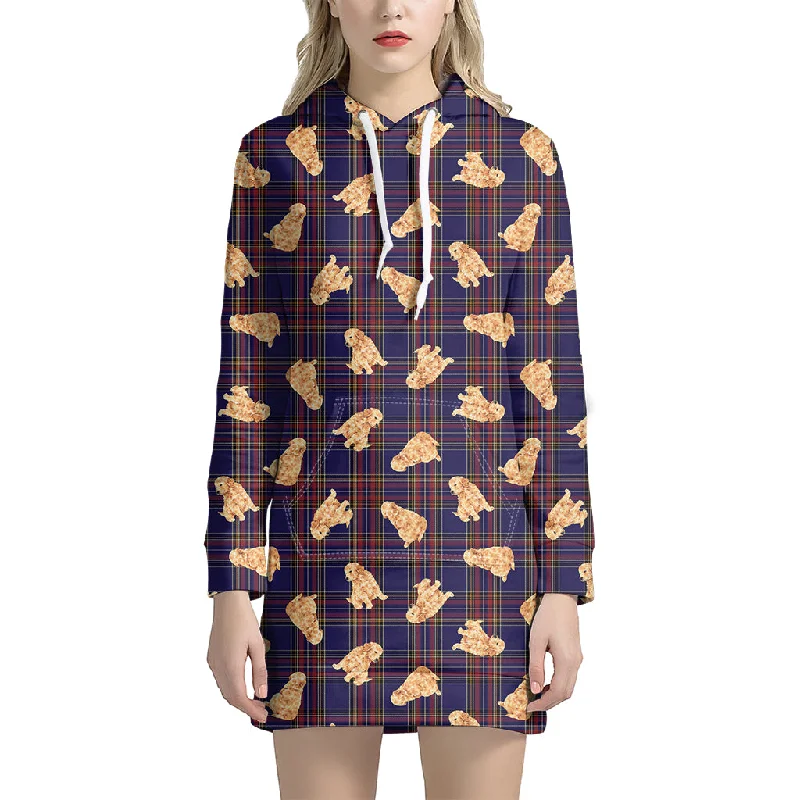 Golden Retriever Tartan Pattern Print Pullover Hoodie Dress