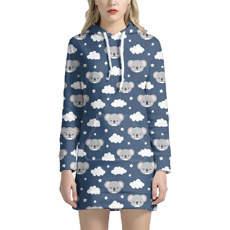 Good Night Koala Pattern Print Pullover Hoodie Dress