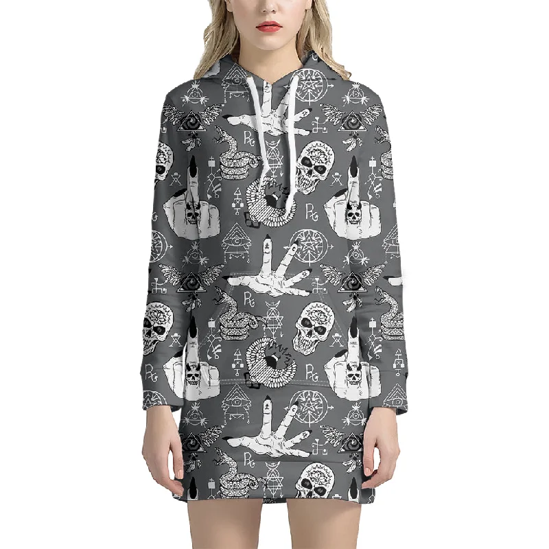 Gothic Wicca Curse Print Pullover Hoodie Dress