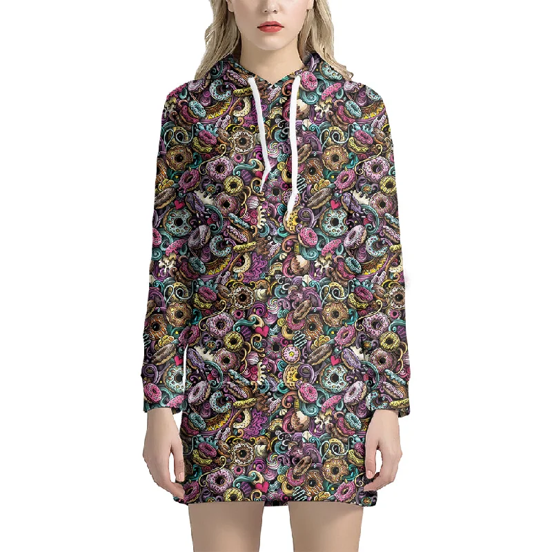 Graffiti Donut Pattern Print Pullover Hoodie Dress