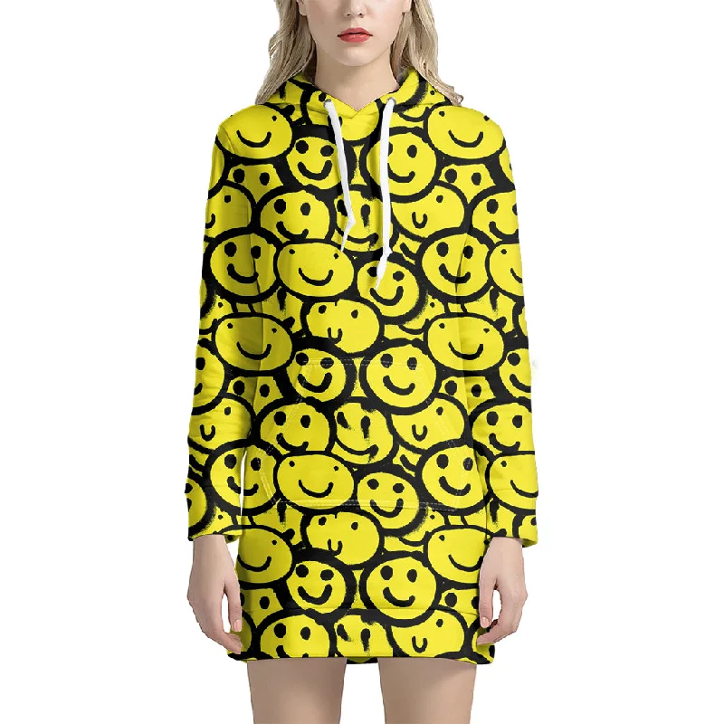 Graffiti Happy Emoji Pattern Print Pullover Hoodie Dress