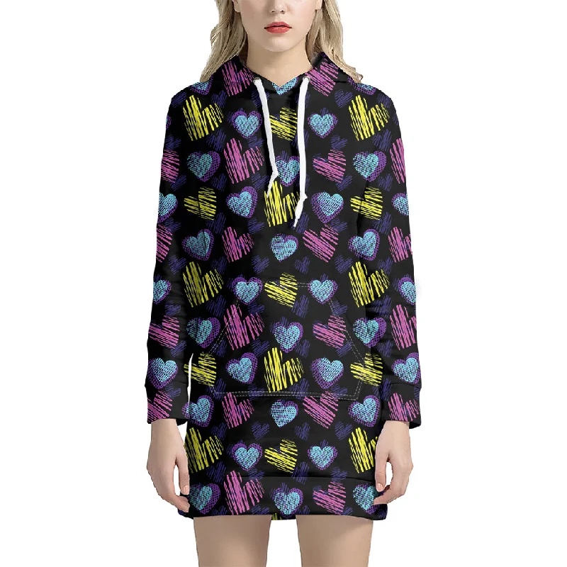 Graffiti Heart Pattern Print Pullover Hoodie Dress