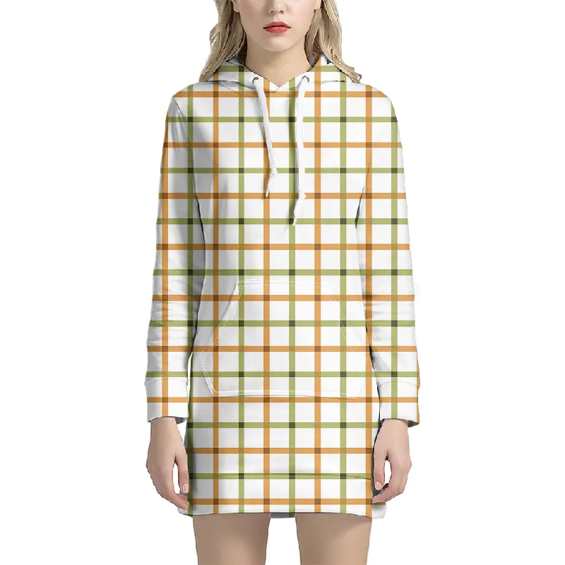 Green And Orange Tattersall Print Pullover Hoodie Dress