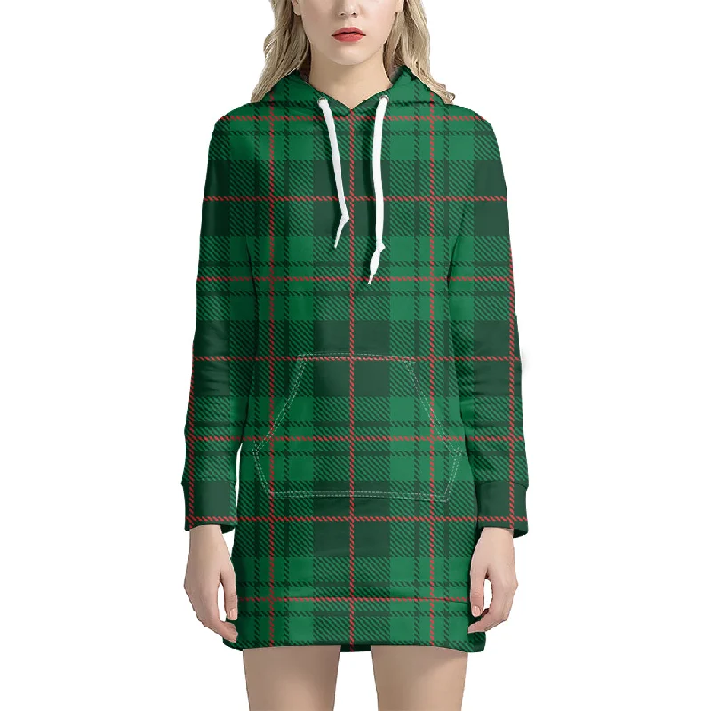 Green And Red Stewart Tartan Print Pullover Hoodie Dress
