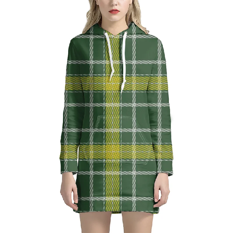 Green And Yellow Stewart Tartan Print Pullover Hoodie Dress