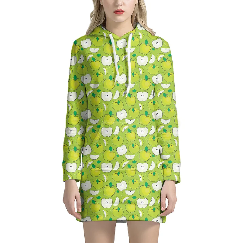 Green Apple Fruit Pattern Print Pullover Hoodie Dress