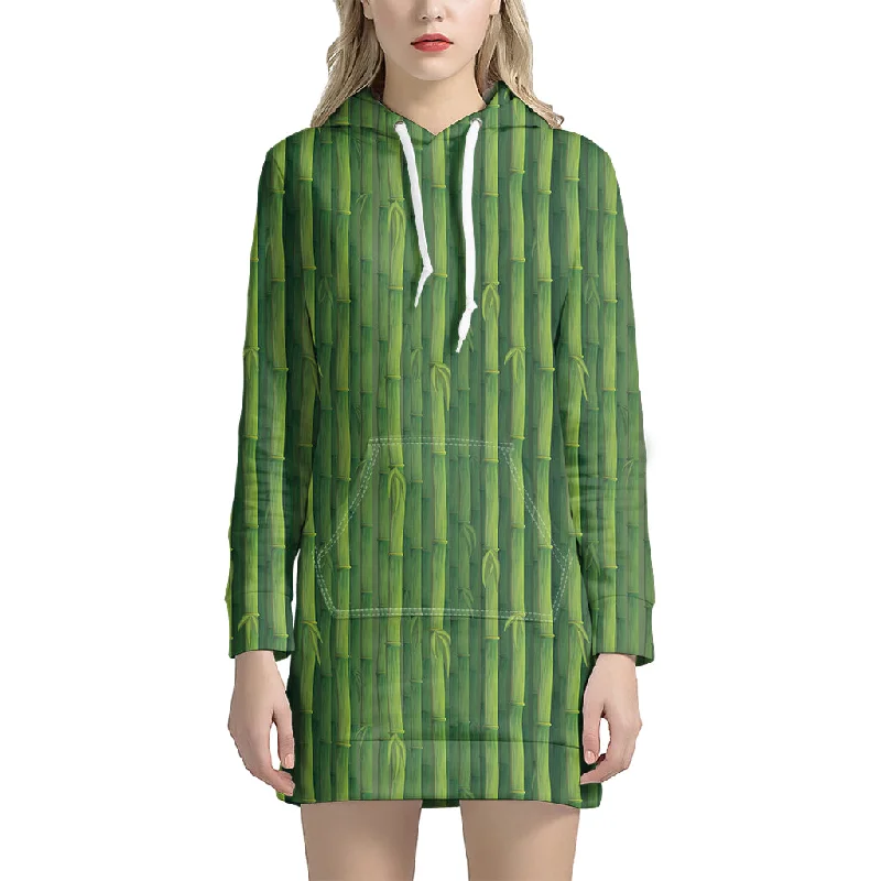 Green Bamboo Tree Pattern Print Pullover Hoodie Dress