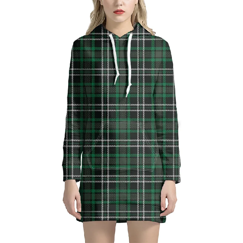 Green Black And White Tartan Print Pullover Hoodie Dress