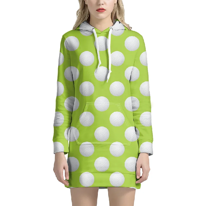 Green Golf Ball Pattern Print Pullover Hoodie Dress