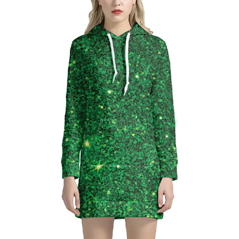 Green (NOT Real) Glitter Print Pullover Hoodie Dress