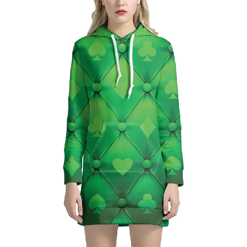 Green Playing Card Suits Pattern Print Pullover Hoodie Dress