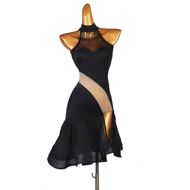 High Neck Patchwork Latin Dress with Mesh