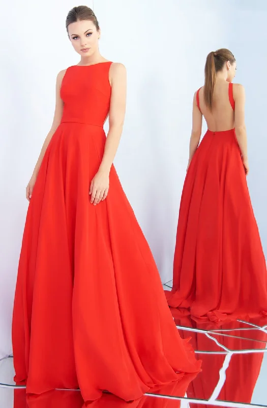 Ieena Duggal - Chiffon Bateau A-line Dress 55192ISC