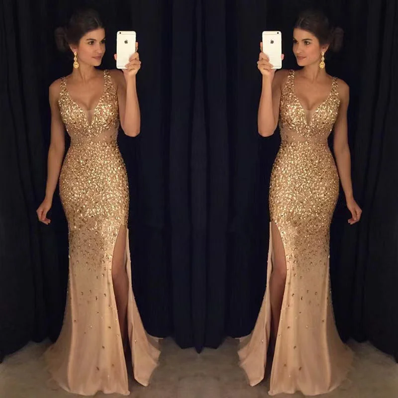 IKEARLAX  Cross-Border Summer New European and American Foreign Trade  Cross-Border New Fork Gilding Dress Long Dress Evening Dress