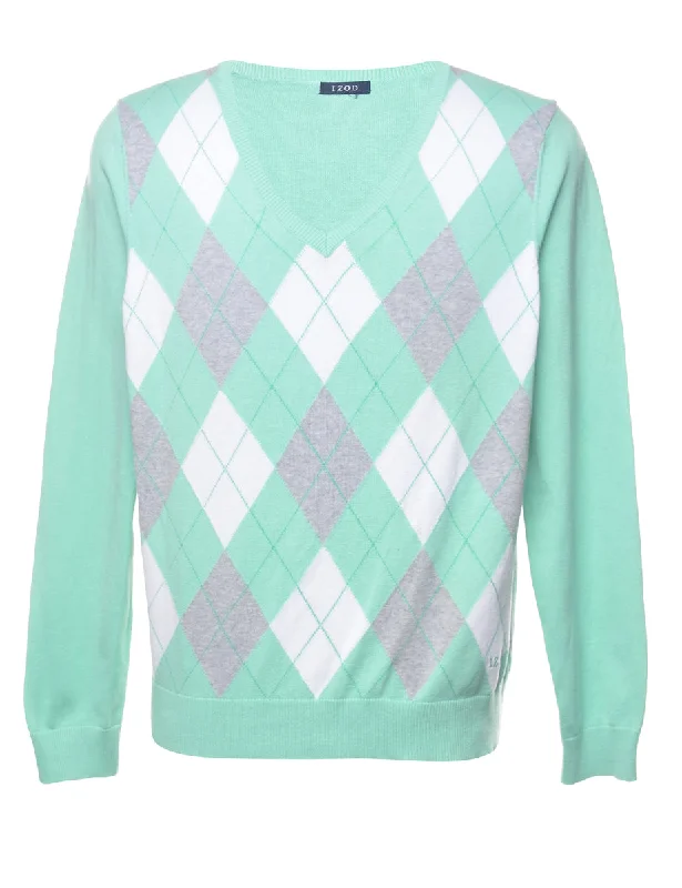 Izod Argyle Jumper - M Real Fur Shearling Chenille