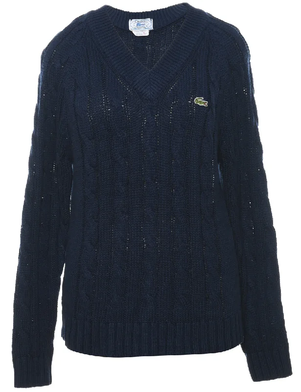 Izod Lacoste Cable Knit Jumper - L Boat Neck Shawl Collar Notched Collar