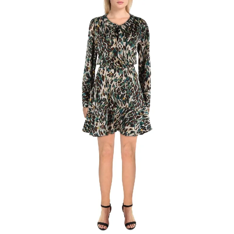 Jessica Simpson Womens Satin Printed Fit & Flare Dress