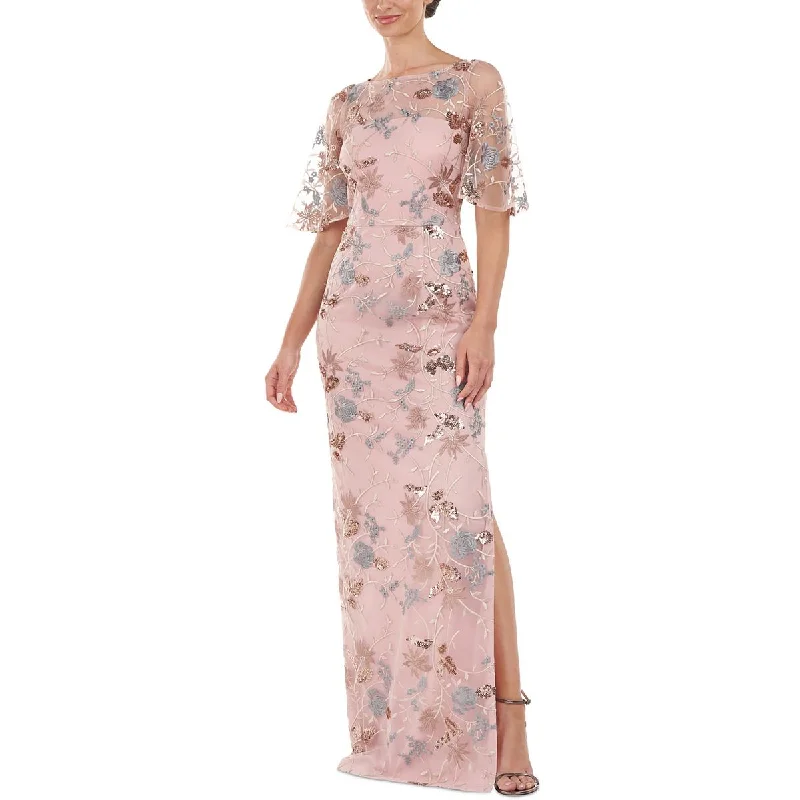 JS Collections Womens Embroidered  Evening Dress
