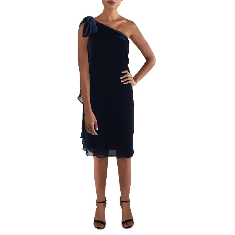 Lauren Ralph Lauren Womens Chiffon Velvet Trim Sheath Dress