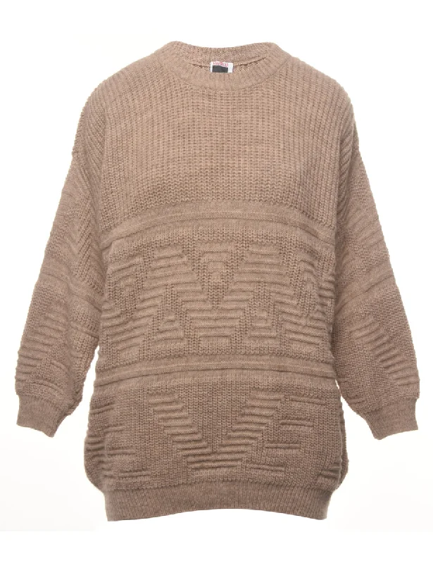 Light Brown Jumper - L Houndstooth Herringbone Solid