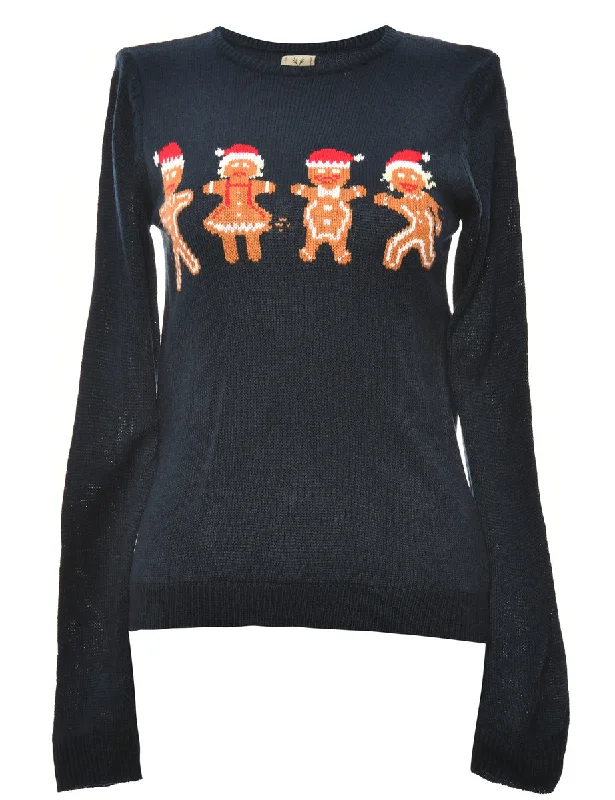 Navy Gingerbread Christmas Jumper - M Terry Terry Cloth Terry Knit