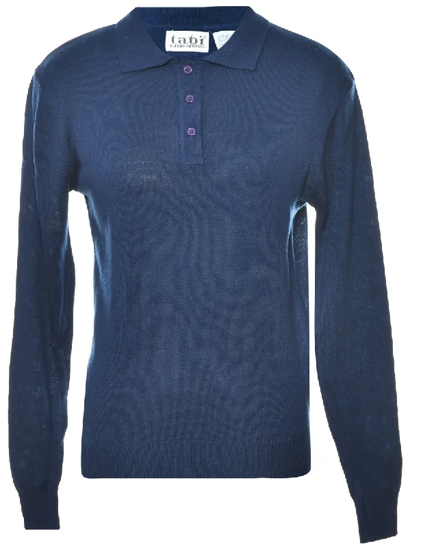 Navy Jumper - M High Neck Crew Neck V-Neck