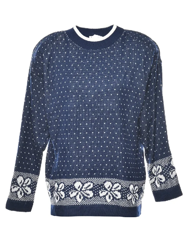 Navy Jumper - M Graphic Sweater Embroidered Appliqued