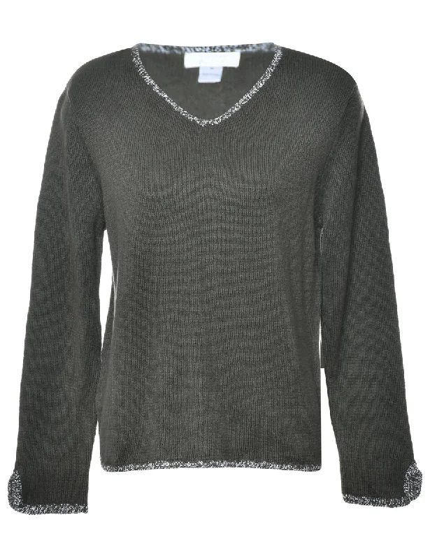 Olive Green Jumper - M Cashmere Blend Cotton Blend Poly Blend