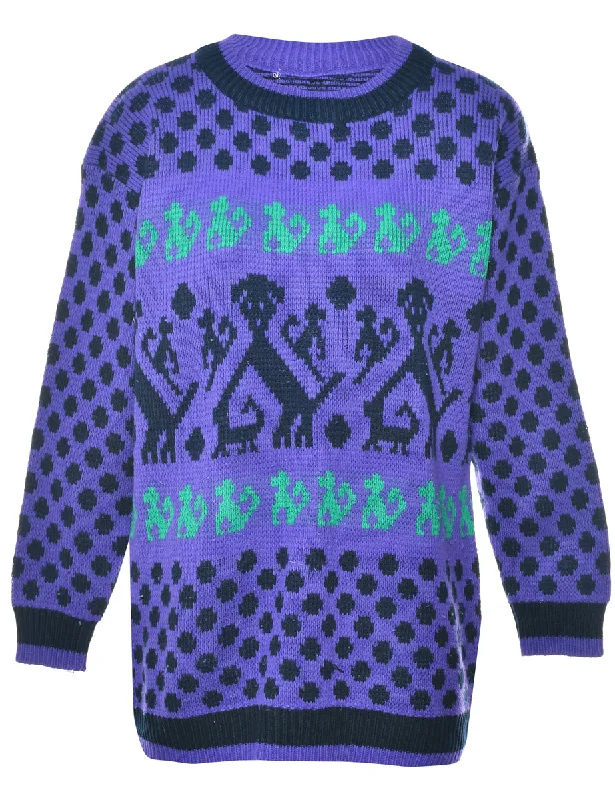 Patterned Purple Jumper - L Oversized Loose Flowy