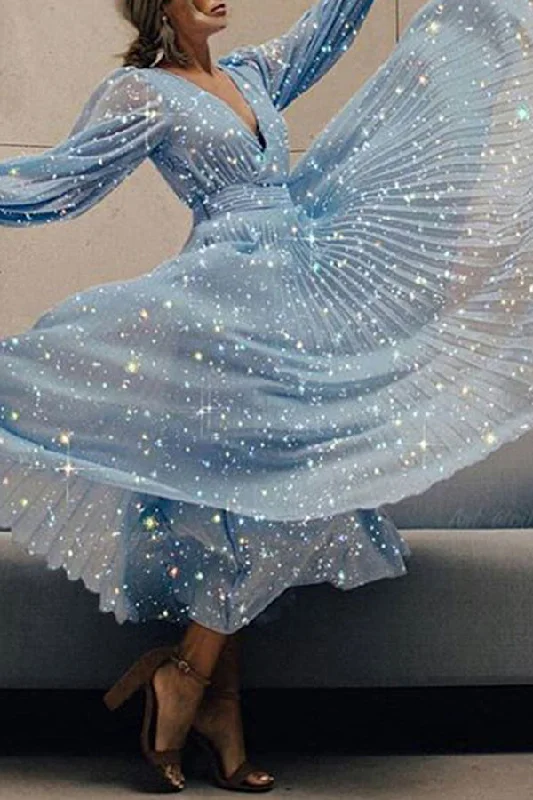 Plunge Neck Sparkly Prom Dress