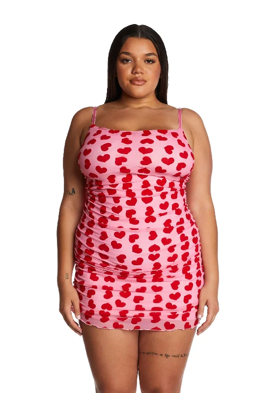Plus Rise And Fall Mesh Dress - Pink/Red