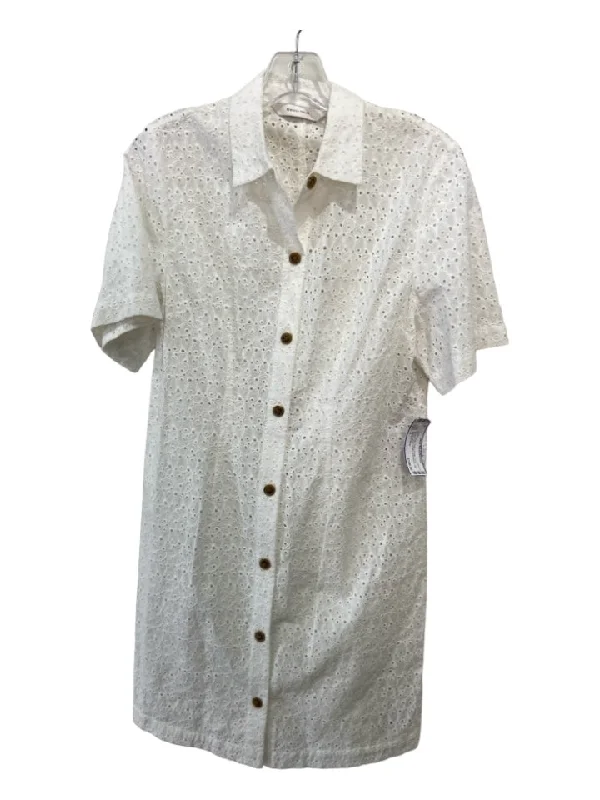 Rebecca Taylor Size 4 White Cotton Eyelet Front Buttons Knee Length Dress