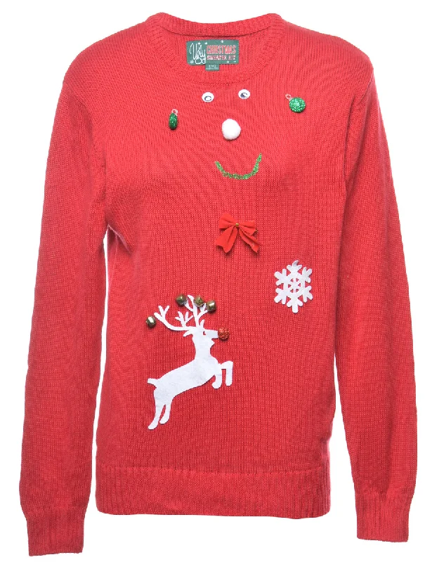 Red Christmas Jumper - M Slim Fit Regular Fit Oversized