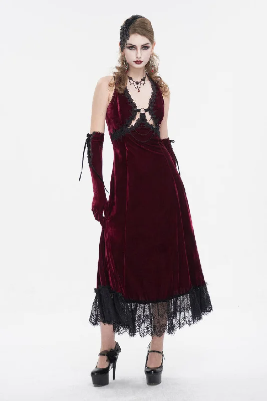 Red Lace Up Lace Hem Slip Long Women's Gothic Dress