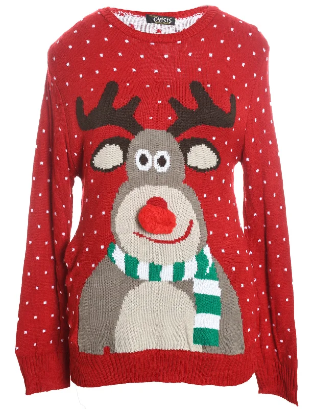 Reindeer Christmas Jumper - L Cashmere Blend Cotton Blend Poly Blend