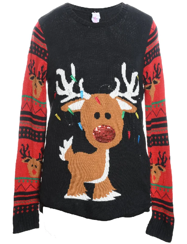 Reindeer Christmas Jumper - L Chenille Fabric Brocade Fabric Lace Fabric