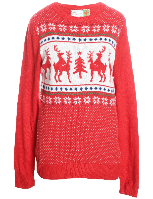 Reindeer Design Knit Nordic Christmas Jumper - S Long Sweater Short Sweater Cropped Sweater