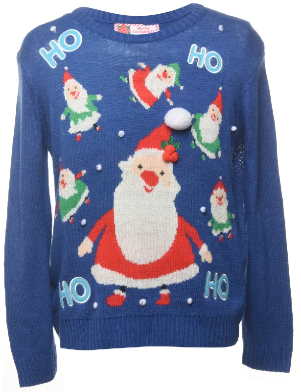 Santa Claus  Christmas Jumper - M Hooded Caped Shawl Collar