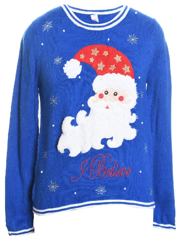 Santa Claus Christmas Jumper - M Seamless Knitted Crochet