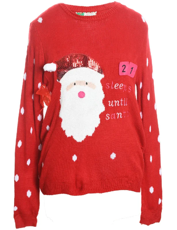 Santa Claus Christmas Jumper - M Graphic Sweater Embroidered Appliqued