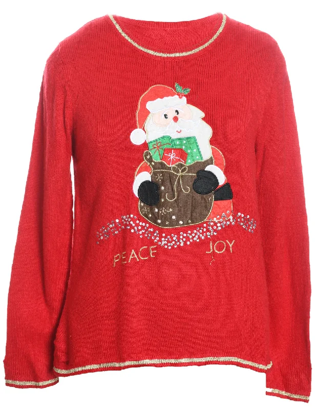 Santa Claus Christmas Jumper - M Zippered Front Buttoned Front Snap Front