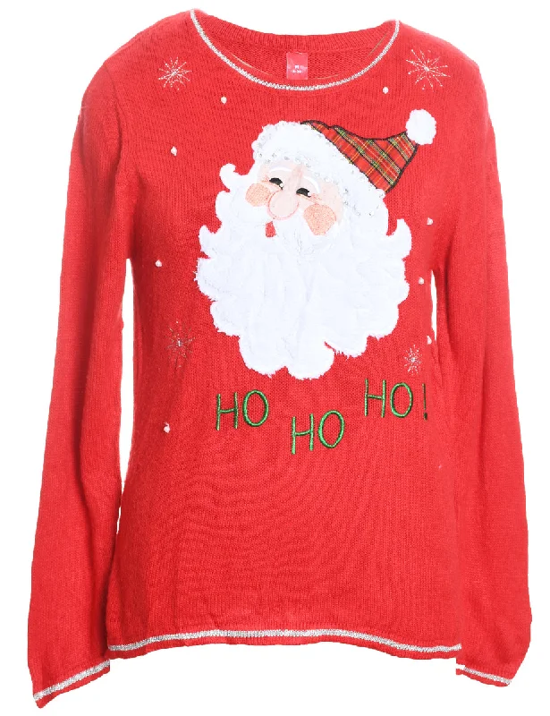 Santa Claus Christmas Jumper - M Embroidered Appliqued Beaded