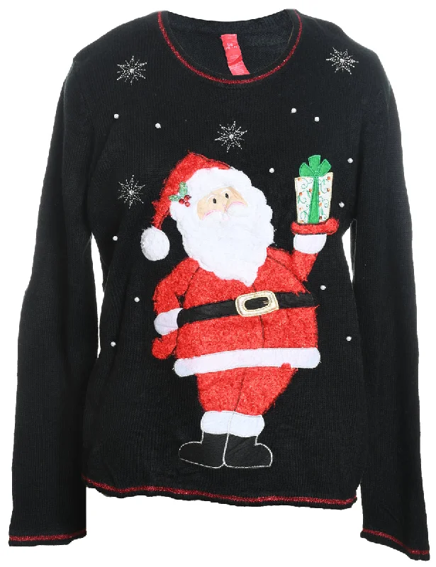 Santa Claus Design Black & Red Christmas Jumper - L Mesh Blend Leather Blend Suede Blend